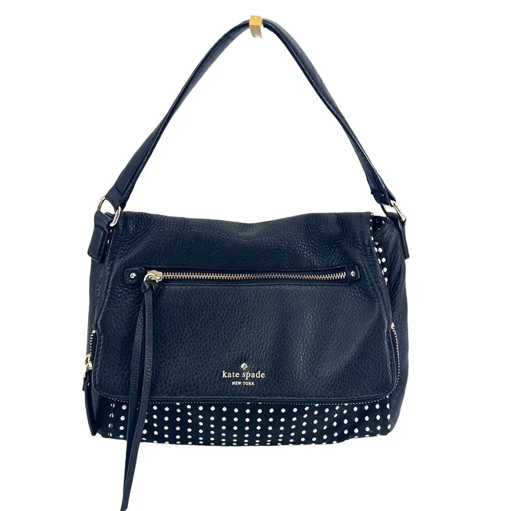 Kate Spade Cobble Hill Little Minka Shoulder Bag Black Leather White Polka Dot
